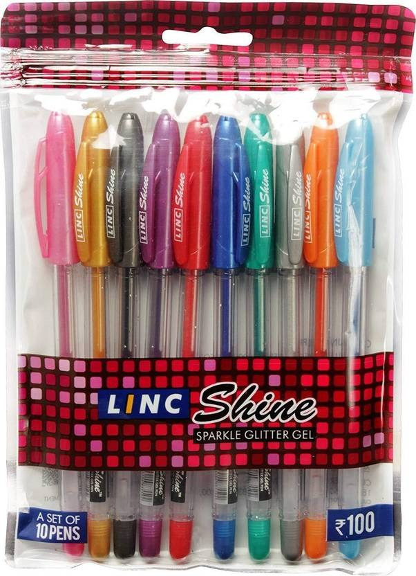 Linc Shine Glitter Pen Assorted Colours  Pack of 10